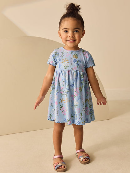 Blue Unicorn Short Sleeve Ribbed Dress (3mths-7yrs)