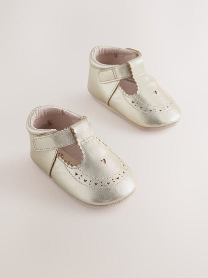 Gold Leather Baby T-Bar Shoes (0-24mths) - Gold / Up to 1 Month (50-56cm)