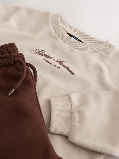 Ecru Crew Neck Sweat Top and Utility Joggers Set (3mths-7yrs)