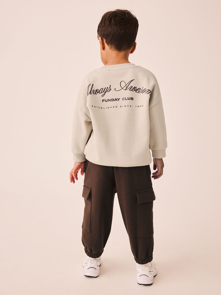 Ecru Crew Neck Sweat Top and Utility Joggers Set (3mths-7yrs)