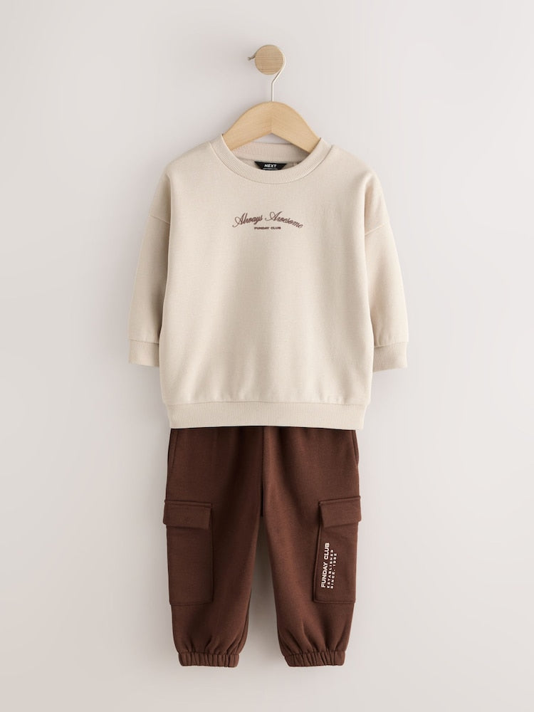 Ecru Crew Neck Sweat Top and Utility Joggers Set (3mths-7yrs)