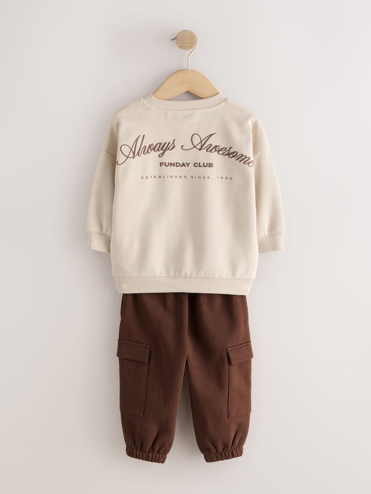 Ecru Crew Neck Sweat Top and Utility Joggers Set (3mths-7yrs)
