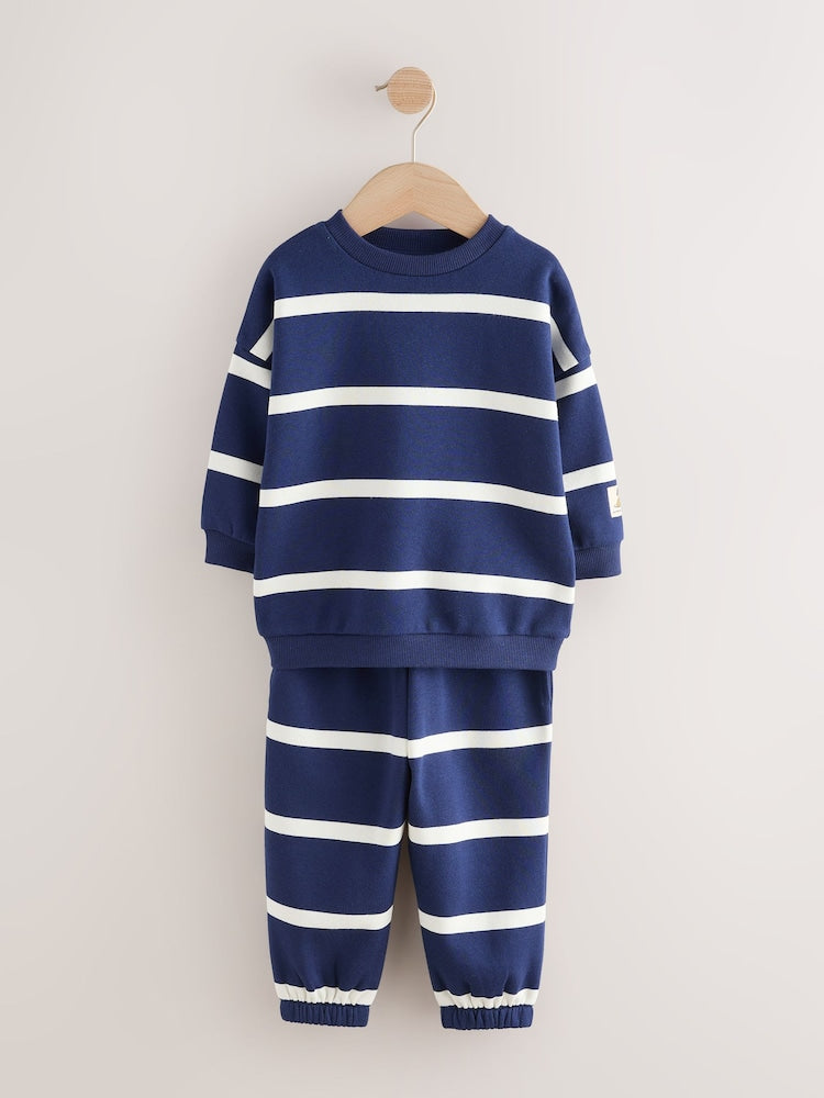 Navy All Over Print Crew Neck Sweat Top and Joggers Set (3mths-7yrs) - Navy / 12-18 Months (80-86cm)