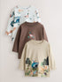 Neutral/Tan Woodland Watercolour Long Sleeve Graphic T-Shirts 3 Pack (3mths-7yrs) - 12-18 Months (80-86cm)