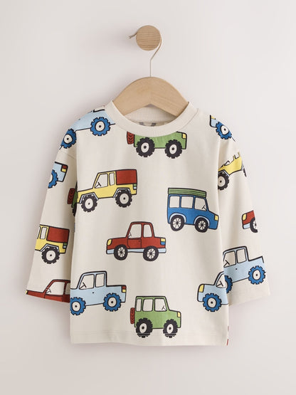 Blue Stripe Car Long Sleeve Graphic