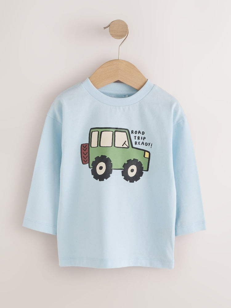 Blue Stripe Car Long Sleeve Graphic