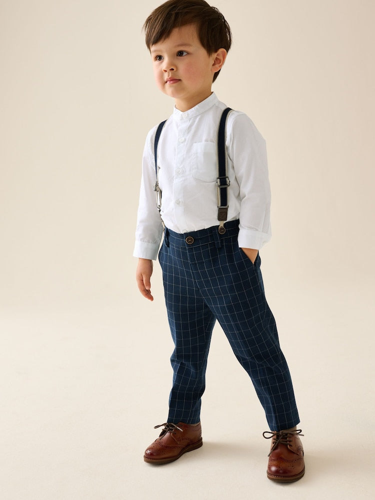 Navy Check Shirt Trousers and Braces Set (3mths-9yrs)