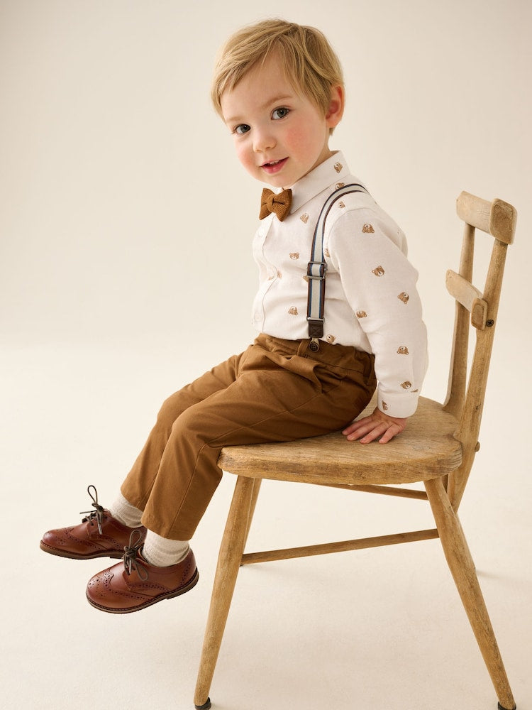 Tan Brown Bear Shirt Trousers Braces &amp; Bow Tie Set (3mths-9yrs)