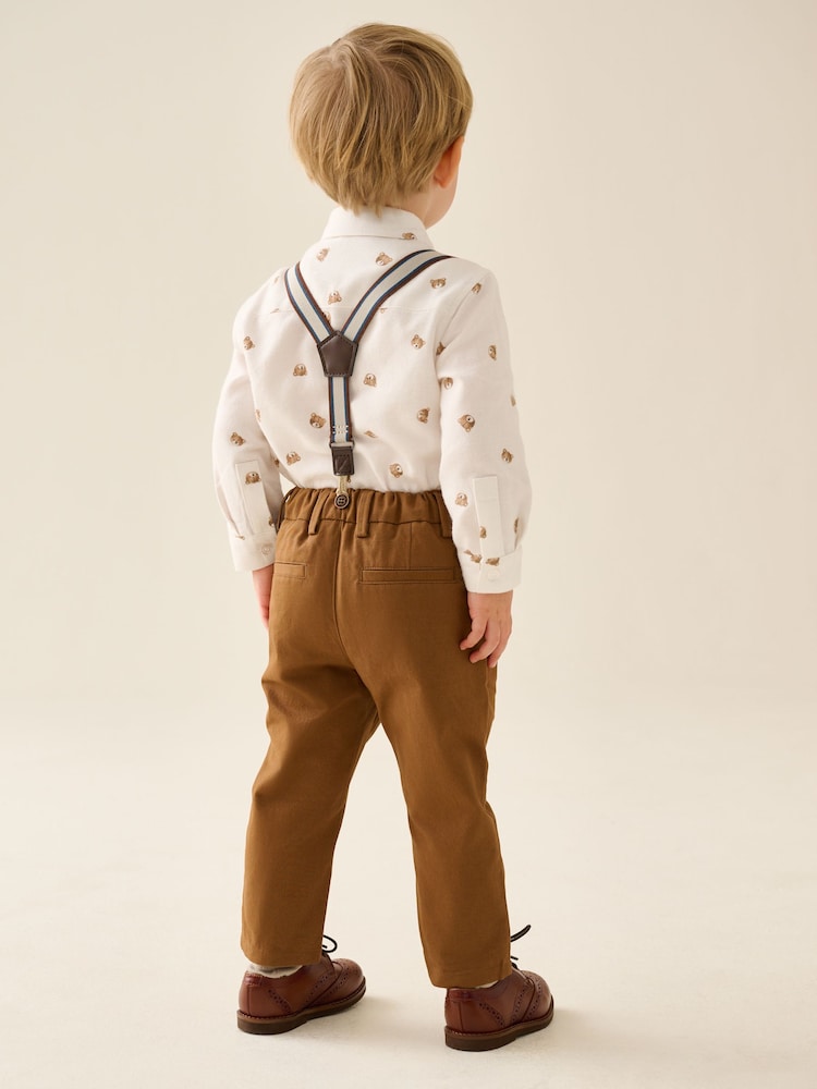 Tan Brown Bear Shirt Trousers Braces &amp; Bow Tie Set (3mths-9yrs)