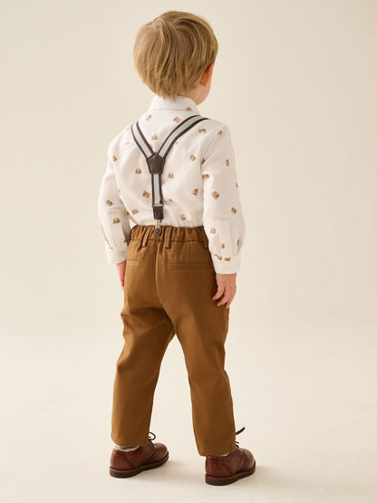 Tan Brown Bear Shirt Trousers Braces &amp; Bow Tie Set (3mths-9yrs)