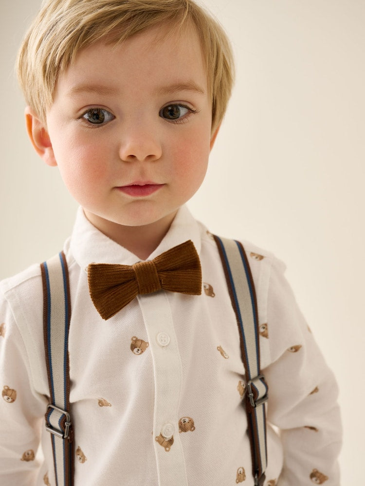 Tan Brown Bear Shirt Trousers Braces &amp; Bow Tie Set (3mths-9yrs)