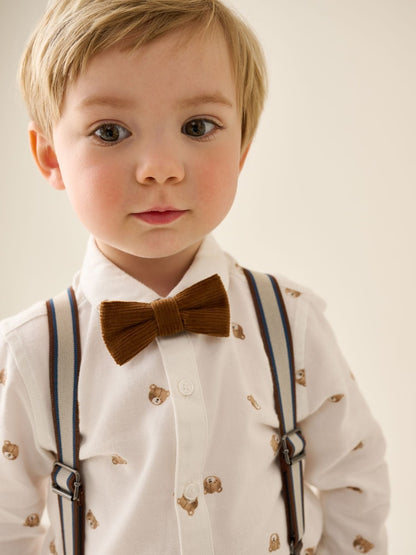 Tan Brown Bear Shirt Trousers Braces &amp; Bow Tie Set (3mths-9yrs)