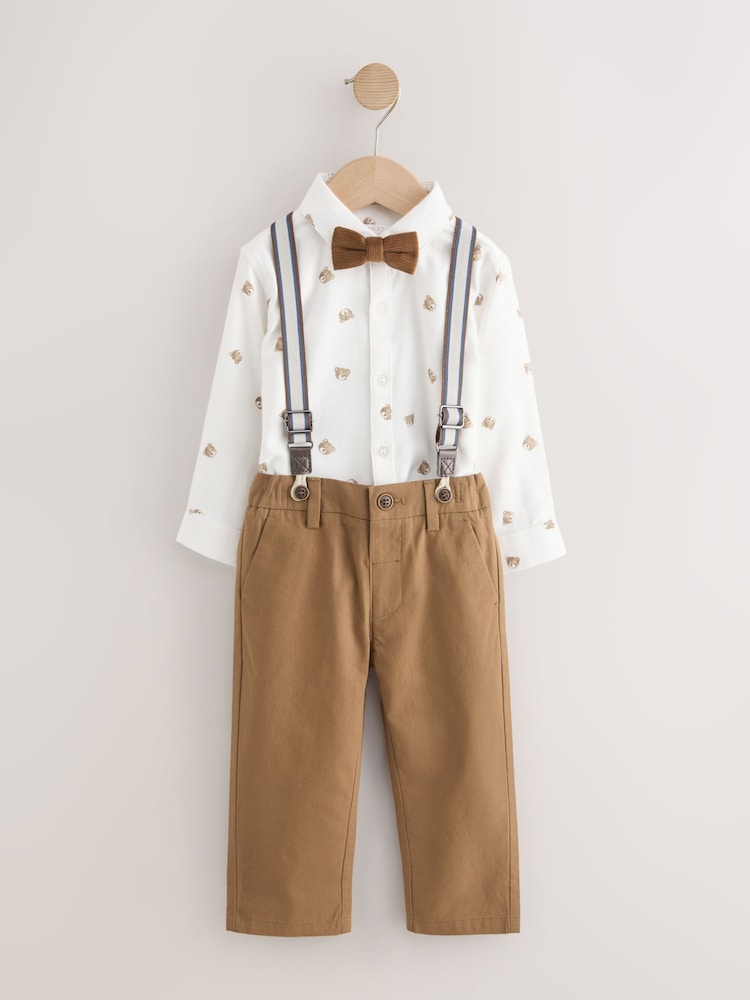 Tan Brown Bear Shirt Trousers Braces &amp; Bow Tie Set (3mths-9yrs)