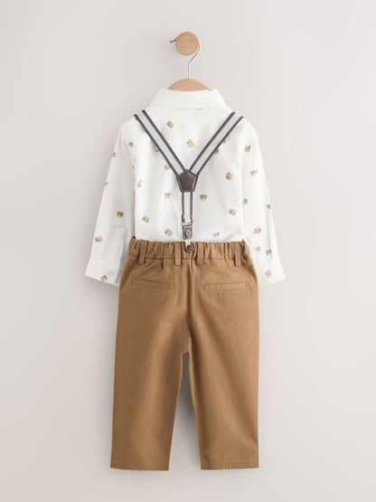 Tan Brown Bear Shirt Trousers Braces &amp; Bow Tie Set (3mths-9yrs)