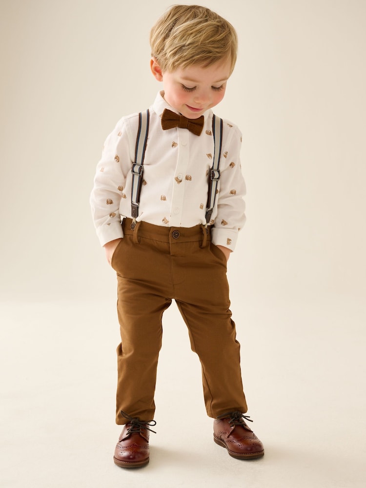 Tan Brown Bear Shirt Trousers Braces &amp; Bow Tie Set (3mths-9yrs)