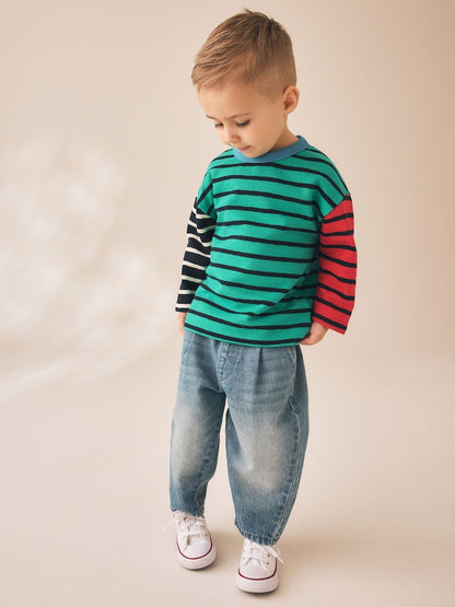 Green/Navy Hotchpotch Long Sleeve Stripe T-Shirt (3mths-7yrs)