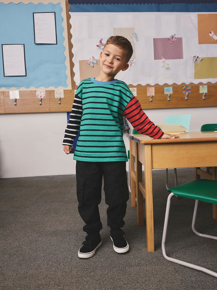 Green/Navy Hotchpotch Long Sleeve Stripe T-Shirt (3mths-7yrs)