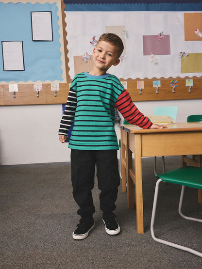 Green/Navy Hotchpotch Long Sleeve Stripe T-Shirt (3mths-7yrs)
