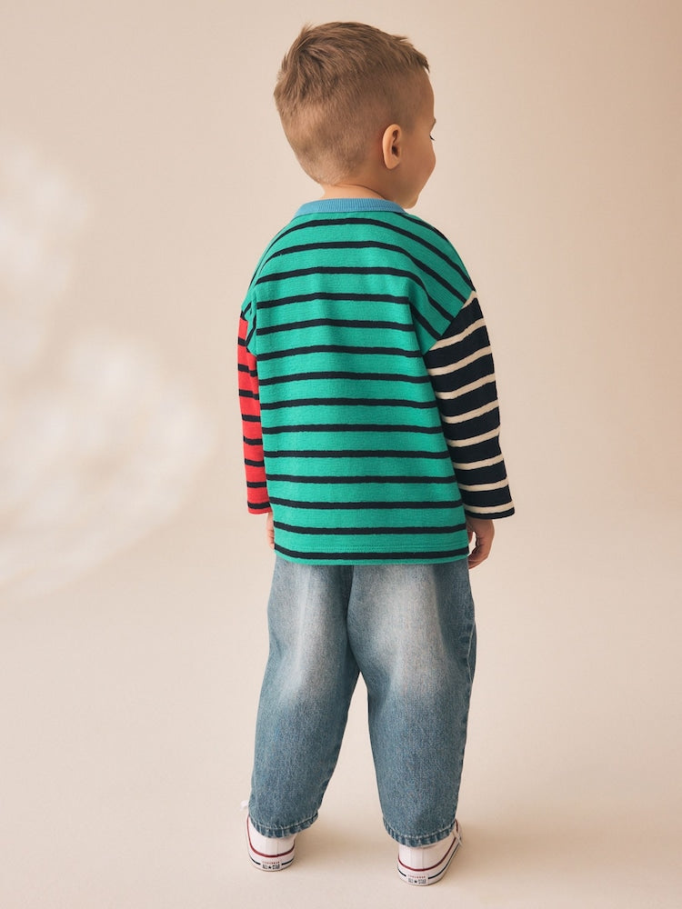 Green/Navy Hotchpotch Long Sleeve Stripe T-Shirt (3mths-7yrs)