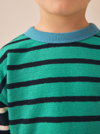 Green/Navy Hotchpotch Long Sleeve Stripe T-Shirt (3mths-7yrs)