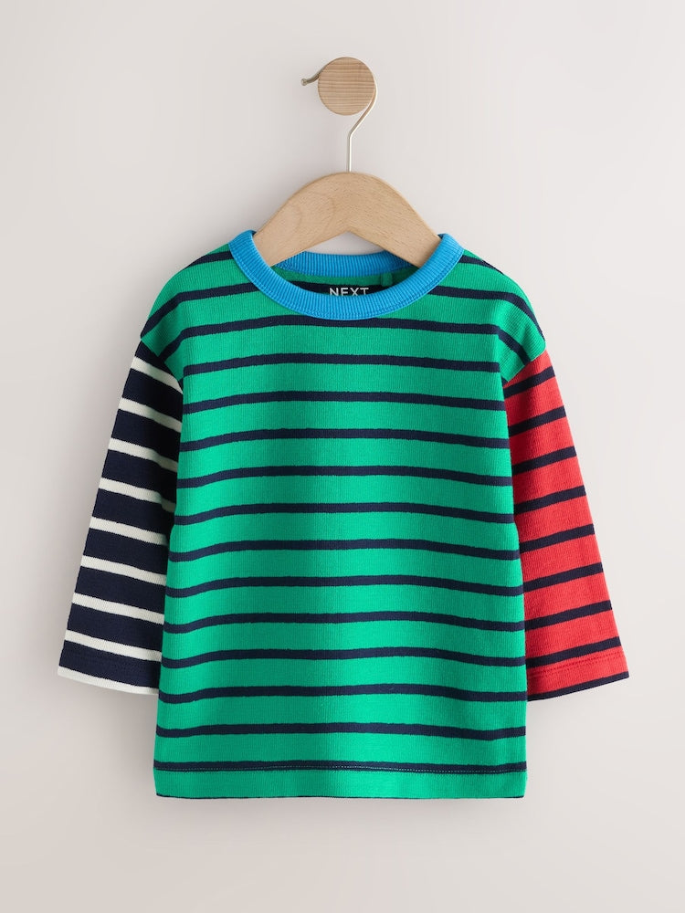 Green/Navy Hotchpotch Long Sleeve Stripe T-Shirt (3mths-7yrs)