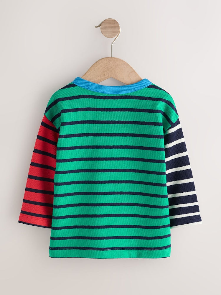 Green/Navy Hotchpotch Long Sleeve Stripe T-Shirt (3mths-7yrs)