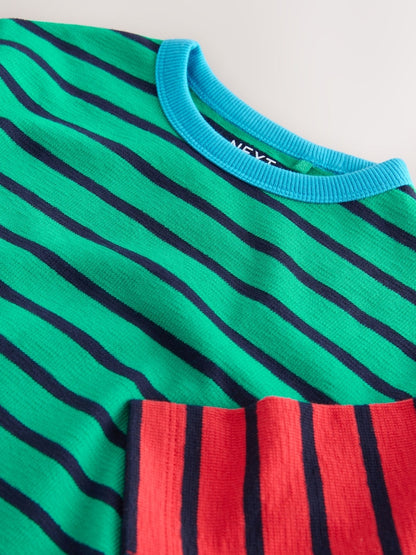 Green/Navy Hotchpotch Long Sleeve Stripe T-Shirt (3mths-7yrs)
