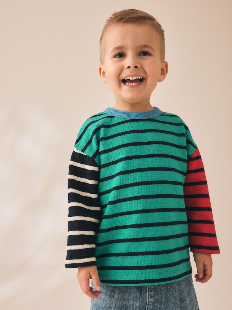 Green/Navy Hotchpotch Long Sleeve Stripe T-Shirt (3mths-7yrs)