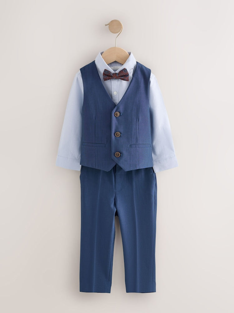 Navy Waistcoat Shirt Trousers &amp; Bow Tie Set (3mths-9yrs)