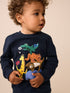 Dark Navy Safari Animal Long Sleeve Appliqué T-Shirt (3mths-7yrs) - Dark Navy Safari Animal / 12-18 Months (80-86cm)