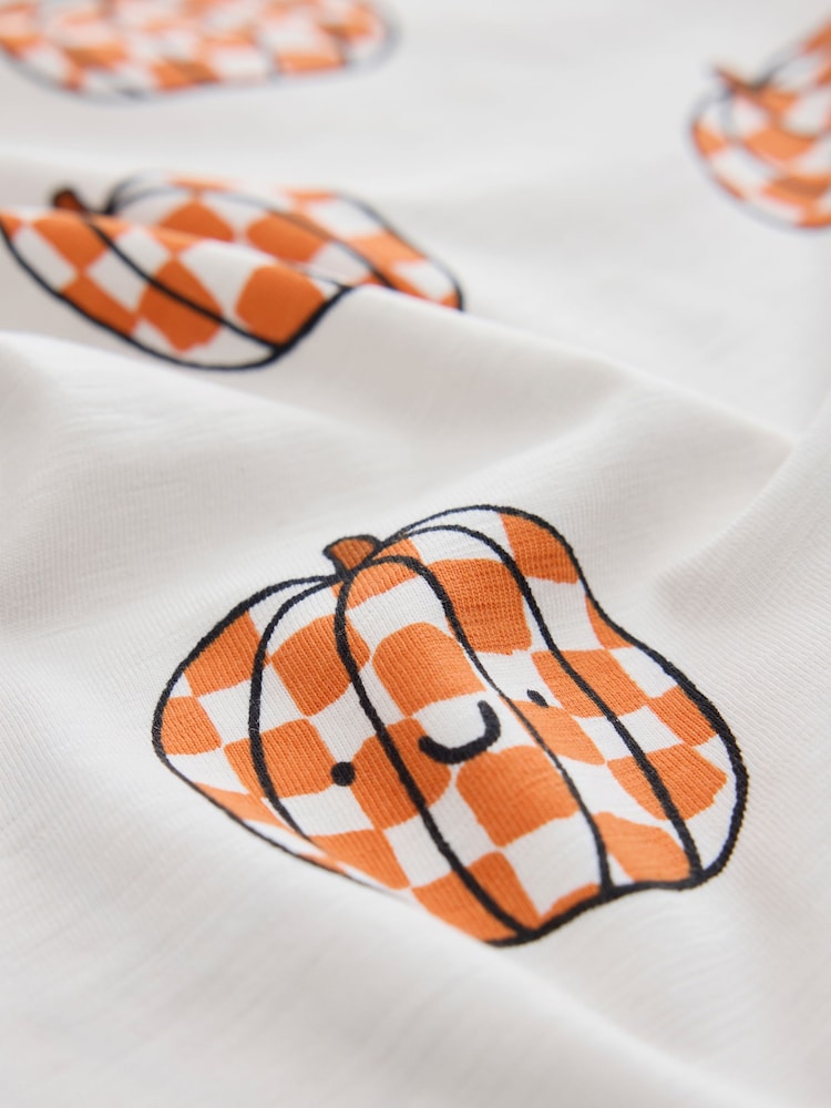 Cream Checkerboard Pumpkin Long Sleeve Halloween T-Shirt (3mths-7yrs)