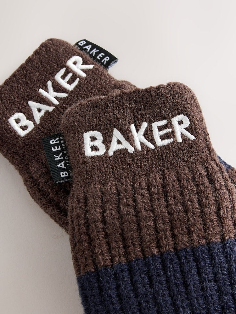 Baker by Ted Baker Blue/Chocolate Brown Stripe Beanie and Mittens Set