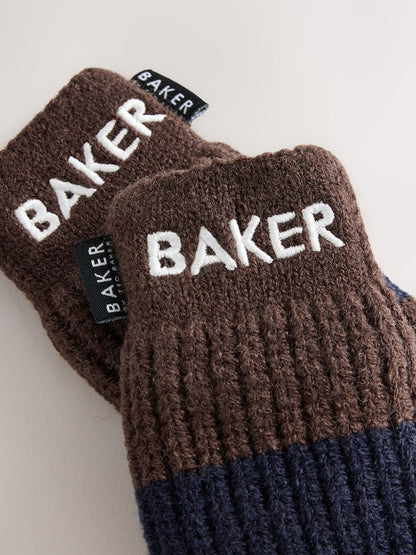 Baker by Ted Baker Blue/Chocolate Brown Stripe Beanie and Mittens Set
