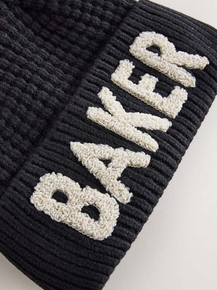 Baker by Ted Baker Black Boucle Faux Fur Pom Hat and Mittens Set
