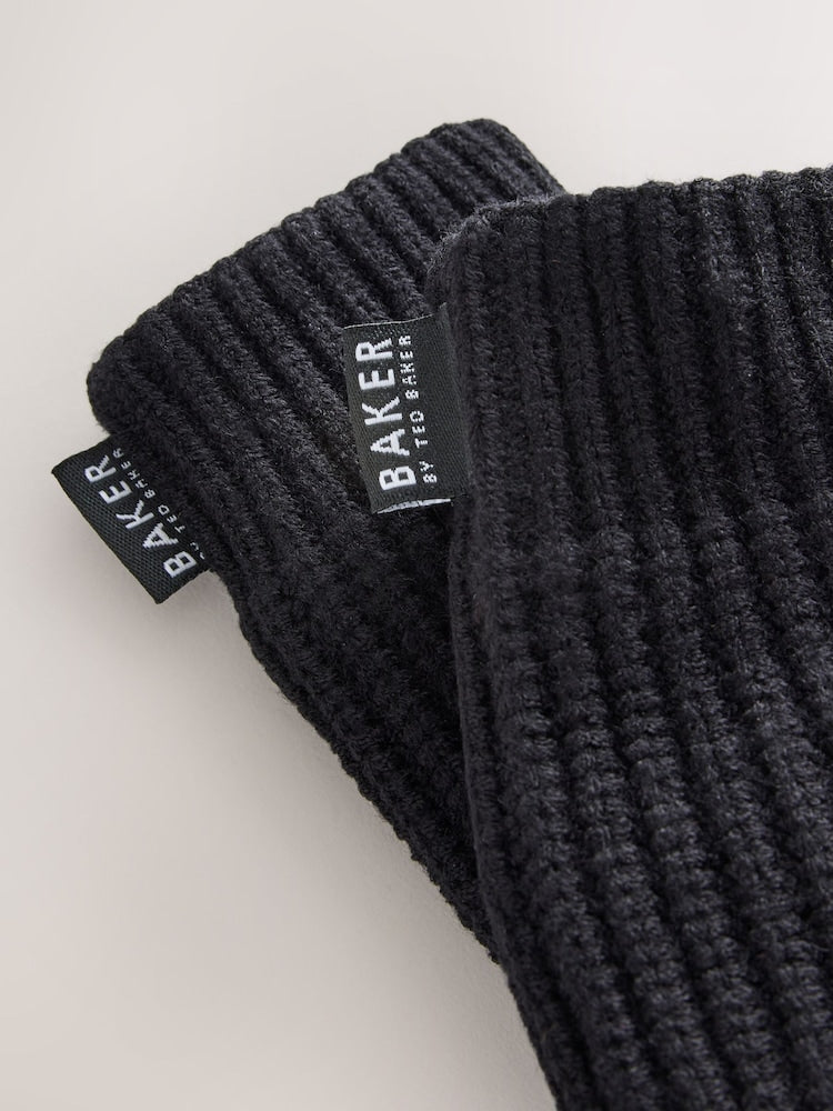 Baker by Ted Baker Black Boucle Faux Fur Pom Hat and Mittens Set