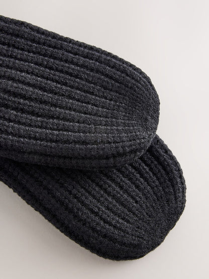 Baker by Ted Baker Black Boucle Faux Fur Pom Hat and Mittens Set
