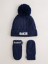 Baker by Ted Baker Navy Logo Knitted Pom Hat and Mittens Set - Size 3-9 Months (62-74cm)