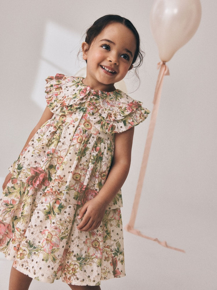 Floral Sleeveless Lace Collar Tiered