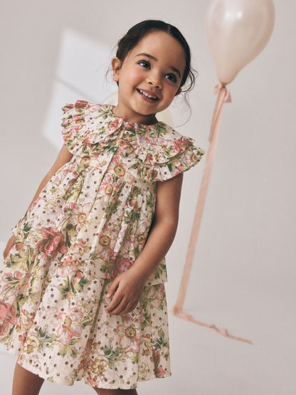 Floral Sleeveless Lace Collar Tiered
