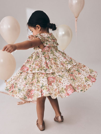 Floral Sleeveless Lace Collar Tiered