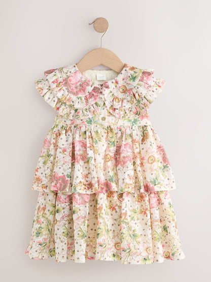 Floral Sleeveless Lace Collar Tiered