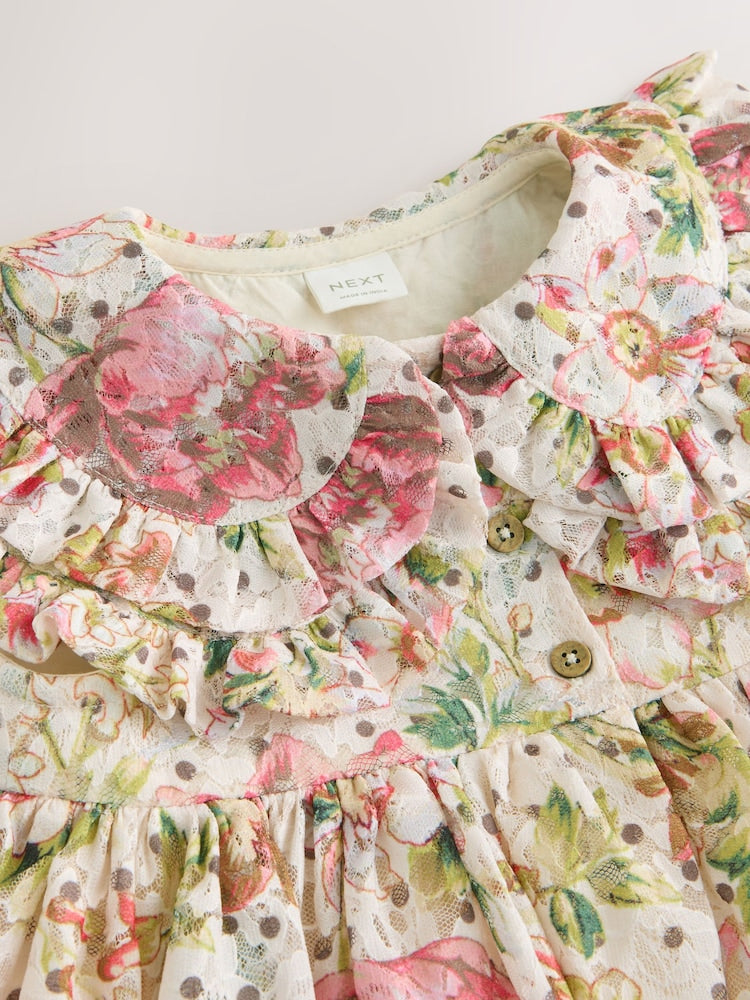 Floral Sleeveless Lace Collar Tiered
