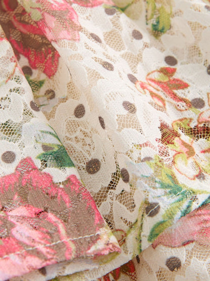 Floral Sleeveless Lace Collar Tiered