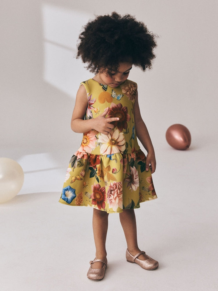 Mustard Yellow Scuba Occasion Dress (3mths-7yrs) - Mustard Yellow Scuba Occasion / 12-18 Months (80-86cm)