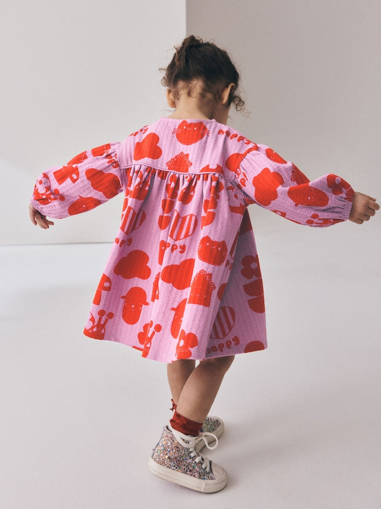 Purple Long Puff Sleeve Dress (3mths-7yrs) - Purple / 12-18 Months (80-86cm)