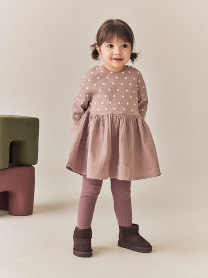 Brown Spot Long Sleeve Jersey Dress and Leggings Set (3mths-7yrs) - Brown Spot Long Sleeve Jersey / 12-18 Months (80-86cm)