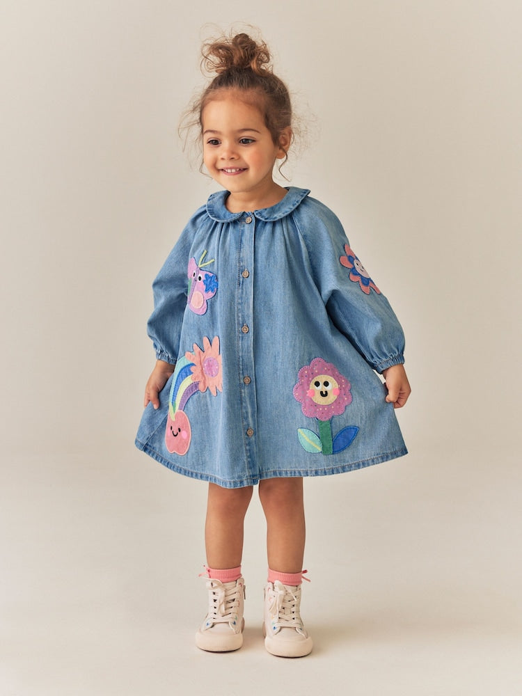 Blue Denim Long Sleeve Dress (3mths-8yrs)