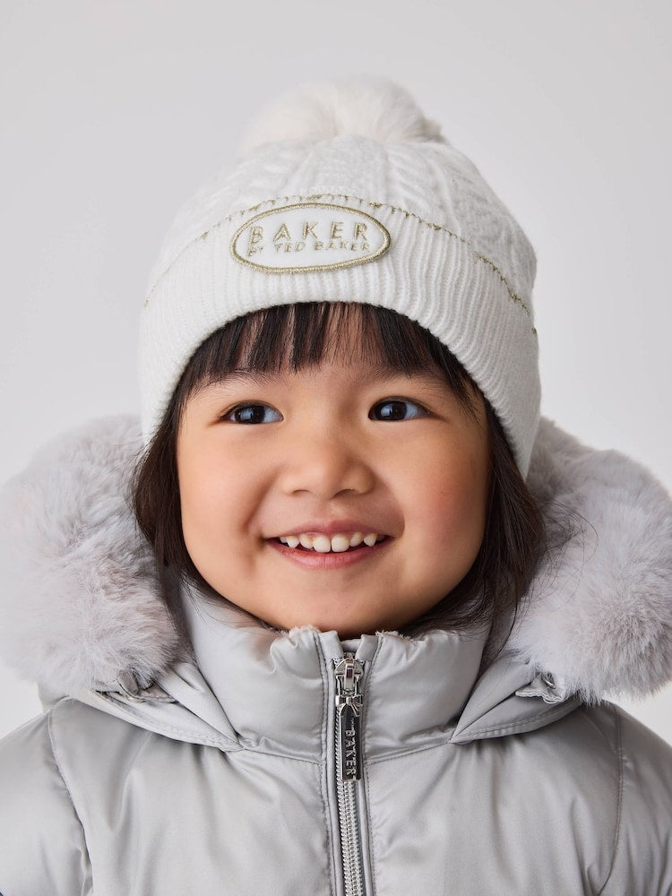 Baker by Ted Baker Ivory Cable Knit Heart Hat and Mittens Set