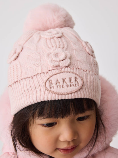 Baker by Ted Baker Pink Corsage Knitted Hat and Mittens Set - Size 3 - 9 Months (62 - 74cm)