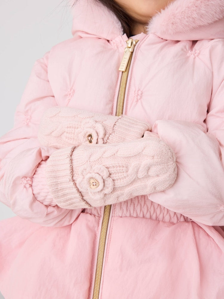 Baker by Ted Baker Pink Corsage Knitted Hat and Mittens Set - Size 3 - 9 Months (62 - 74cm)